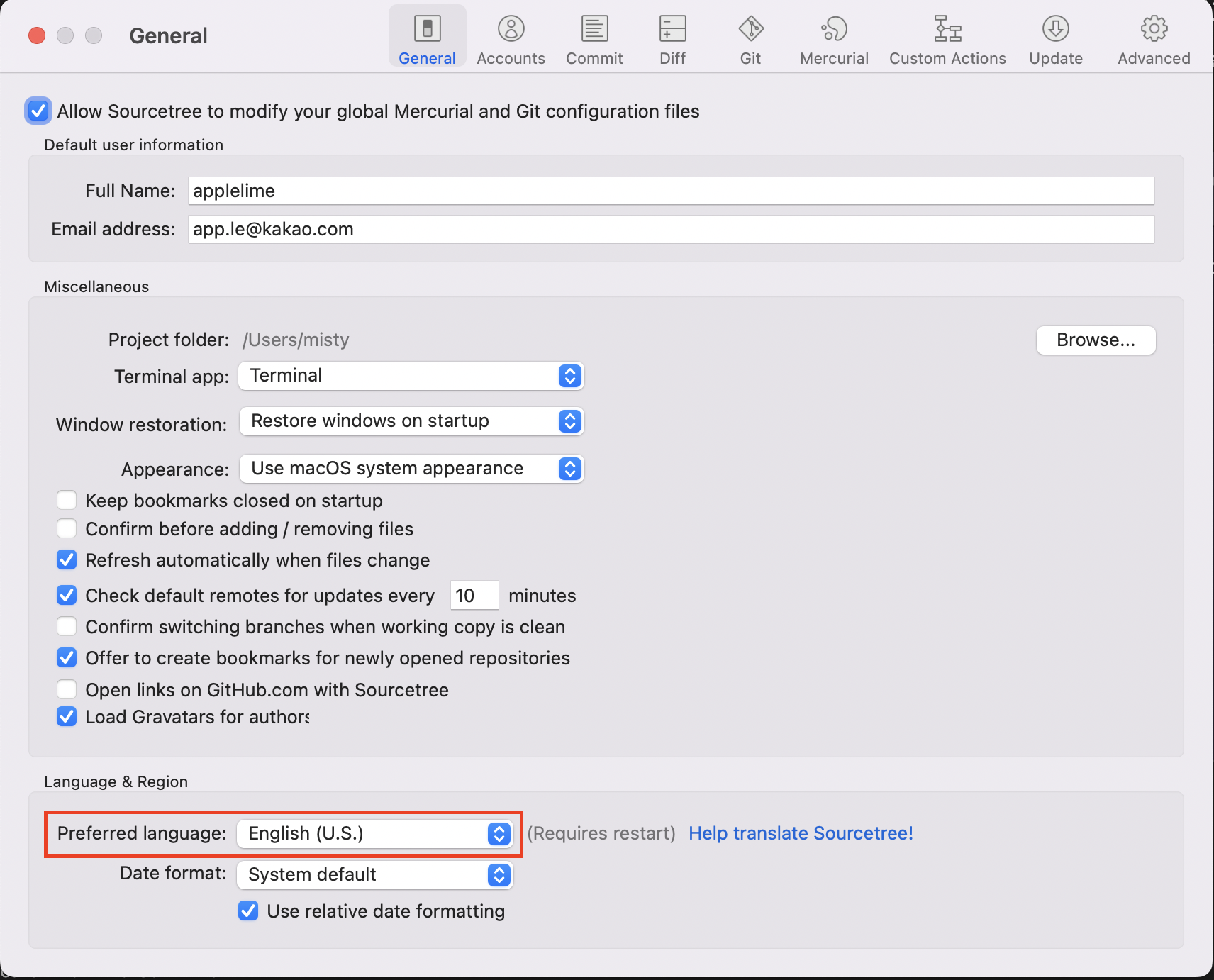 language setting